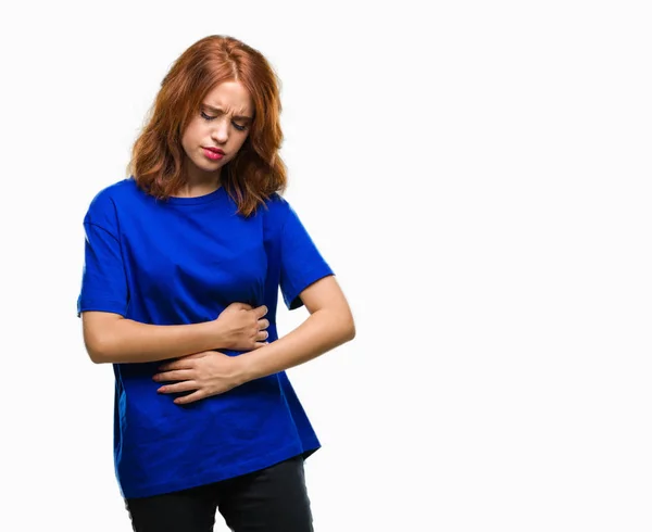 Young Beautiful Woman Isolated Background Hand Stomach Because Nausea Painful — Stock Photo, Image