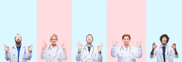 Collage Group Professionals Doctors Wearing Medical Uniform Isolated Background Relax — Stock Photo, Image