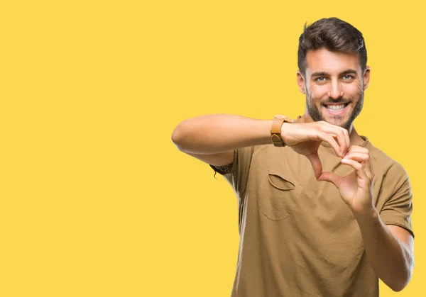 Jovem Homem Bonito Sobre Fundo Isolado Sorrindo Amor Mostrando Símbolo — Fotografia de Stock