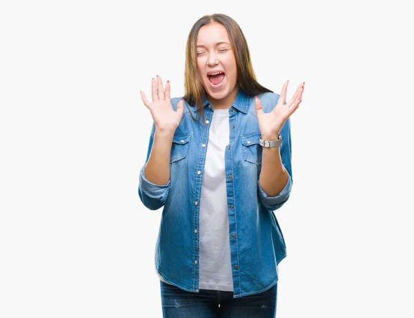 Young Caucasian Beautiful Woman Isolated Background Celebrating Mad Crazy — Stock Photo, Image