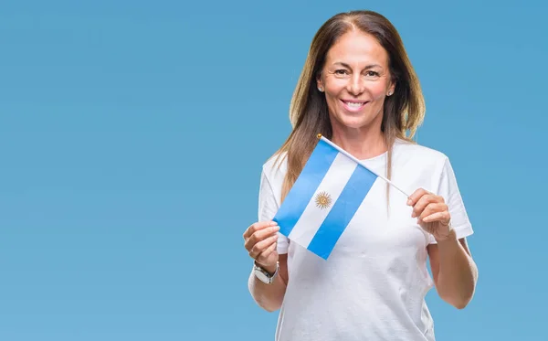 스페인 치아를 보여주는 자신감 미소로 얼굴로 아르헨티나의 국기를 — 스톡 사진