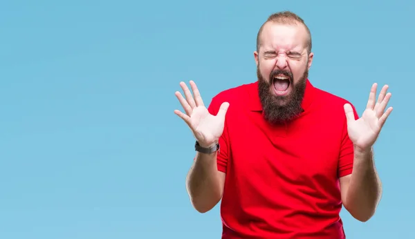 Joven Hombre Hipster Caucásico Con Camisa Roja Sobre Fondo Aislado —  Fotos de Stock