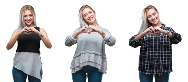 Collage Van Mooie Blonde Jonge Vrouw Geïsoleerde Achtergrond Glimlachend Liefde — Stockfoto