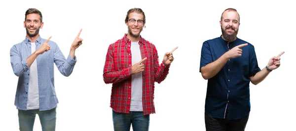 Collage Group Young Men White Isolated Background Smiling Looking Camera — Stock Photo, Image