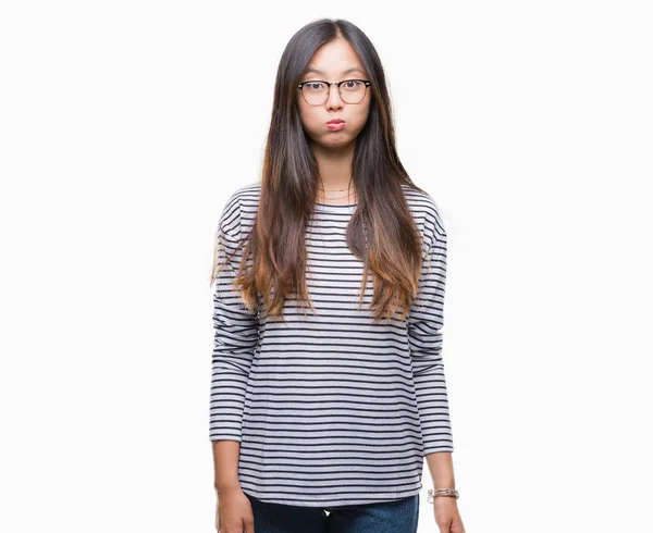 Junge Asiatische Frau Mit Brille Über Isoliertem Hintergrund Die Wangen — Stockfoto