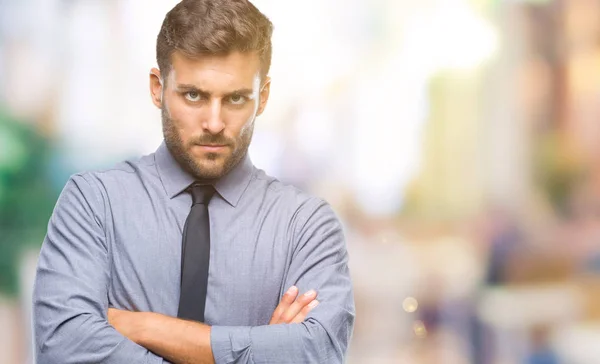 Joven Hombre Negocios Guapo Sobre Fondo Aislado Escéptico Nervioso Desaprobando —  Fotos de Stock