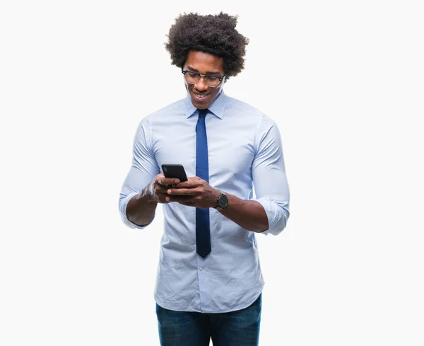 Hombre Negocios Afroamericano Enviando Mensajes Texto Usando Teléfono Inteligente Sobre —  Fotos de Stock