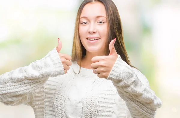 Joven Hermosa Mujer Caucásica Con Suéter Invierno Sobre Fondo Aislado — Foto de Stock