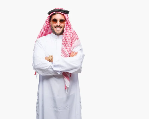 Young Handsome Man Wearing Keffiyeh Isolated Background Happy Face Smiling — Stock Photo, Image