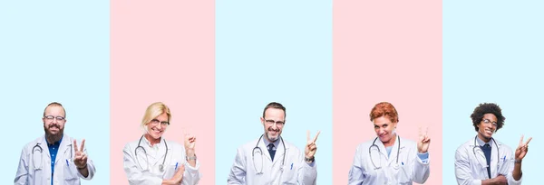 Collage Medici Professionisti Del Gruppo Che Indossano Uniforme Medica Sfondo — Foto Stock