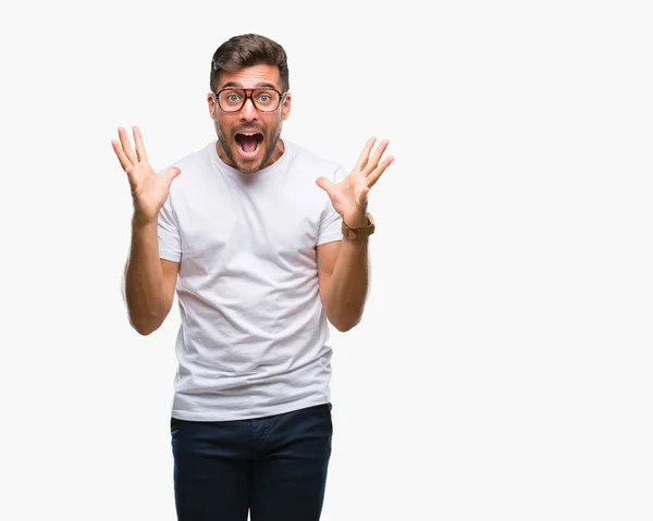 Young Handsome Man Wearing Glasses Isolated Background Celebrating Crazy Amazed — Stock Photo, Image