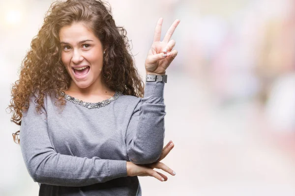 Mooie Brunette Krullend Haar Jong Meisje Dragen Een Trui Geïsoleerde — Stockfoto