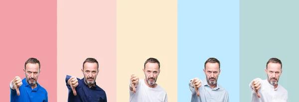 Colagem Homem Bonito Hoary Sênior Sobre Listras Coloridas Fundo Isolado — Fotografia de Stock