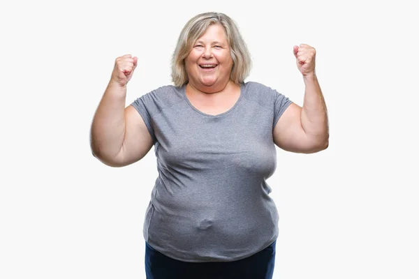 Senior Más Tamaño Mujer Caucásica Sobre Fondo Aislado Celebrando Sorprendido — Foto de Stock