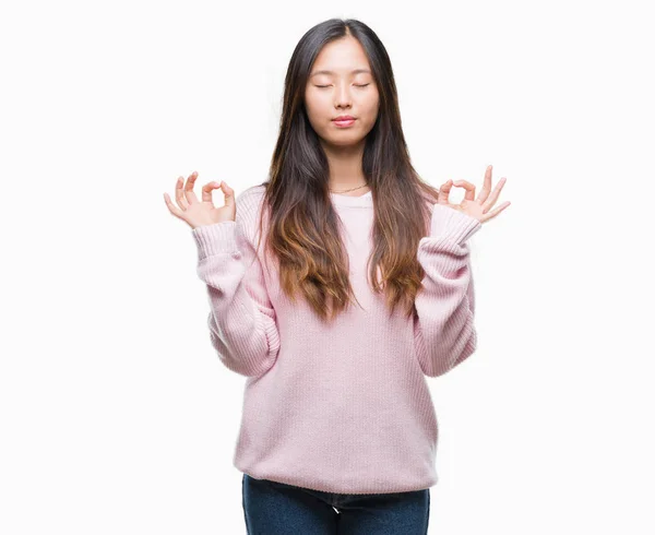 Young Asian Woman Relax Smiling Eyes Closed Doing Meditation Gesture — Stock Photo, Image