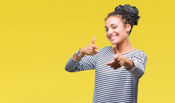 Jovem Trançado Cabelo Afro Americano Menina Vestindo Suéter Sobre Fundo — Fotografia de Stock