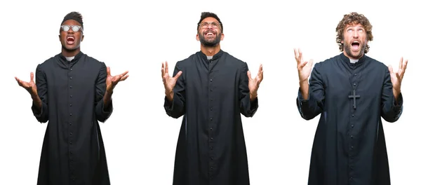 Kolaj Bir Hıristiyan Rahip Erkekler Üzerinde Izole Arka Plan Çılgın — Stok fotoğraf