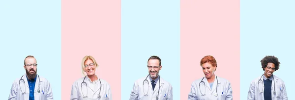 Collage Medici Professionisti Del Gruppo Che Indossano Uniforme Medica Sfondo — Foto Stock