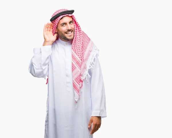 Joven Hombre Guapo Usando Keffiyeh Sobre Fondo Aislado Sonriendo Con —  Fotos de Stock