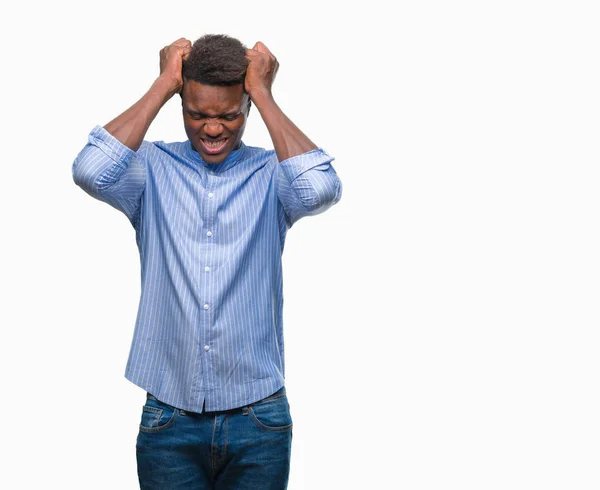 Young African American Business Man Isolated Background Suffering Headache Desperate — Stock Photo, Image