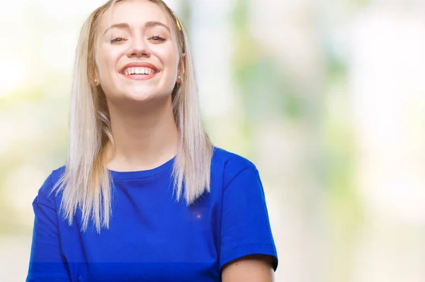 Mujer Rubia Joven Sobre Fondo Aislado Cara Feliz Sonriendo Con — Foto de Stock