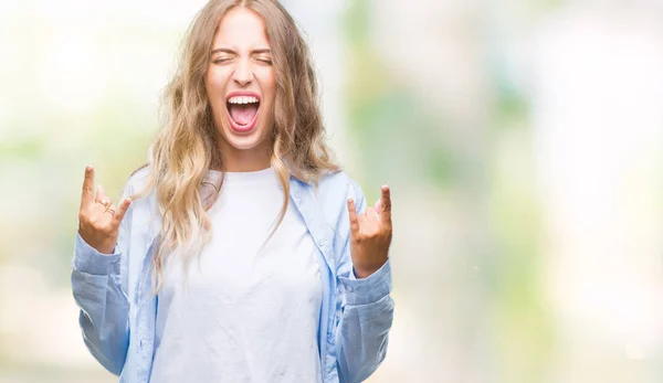 Krásná Mladá Blondýnka Izolované Pozadí Křičí Šílený Výraz Dělá Rock — Stock fotografie