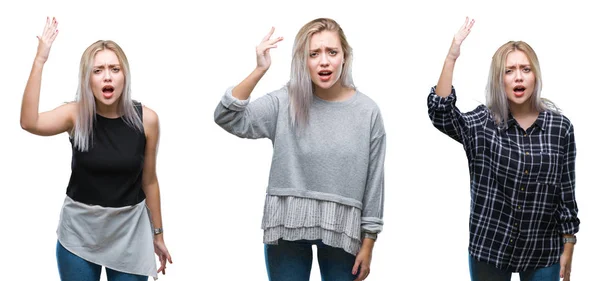 Collage Vacker Blond Ung Kvinna Över Isolerade Bakgrund Arg Och — Stockfoto