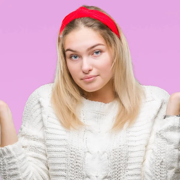 Giovane Donna Caucasica Che Indossa Maglione Invernale Sfondo Isolato Espressione — Foto Stock