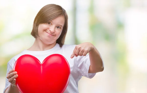 Sendromlu Izole Arka Plan Üzerinde Kırmızı Kalp Çok Mutlu Parmak — Stok fotoğraf