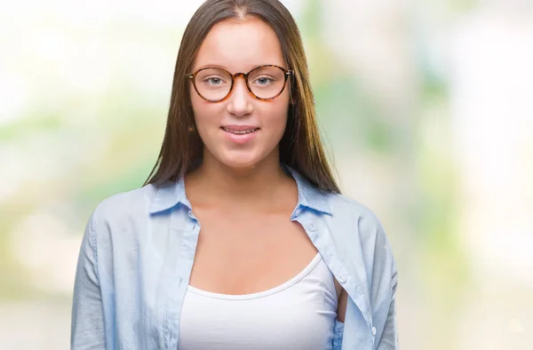 Unga Kaukasiska Vacker Affärskvinna Glasögon Över Isolerade Bakgrund Med Glad — Stockfoto