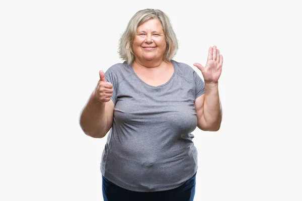 Senior Size Caucasian Woman Isolated Background Showing Pointing Fingers Number — Stock Photo, Image
