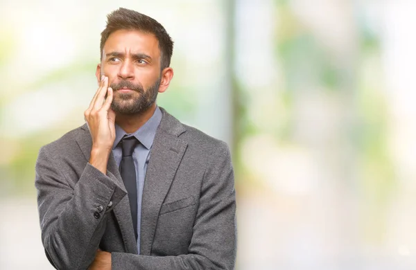 Homem Negócios Hispânico Adulto Sobre Fundo Isolado Pensando Parecendo Cansado — Fotografia de Stock