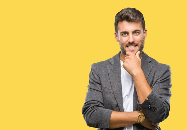 Joven Hombre Negocios Guapo Sobre Fondo Aislado Mirando Confiado Cámara — Foto de Stock