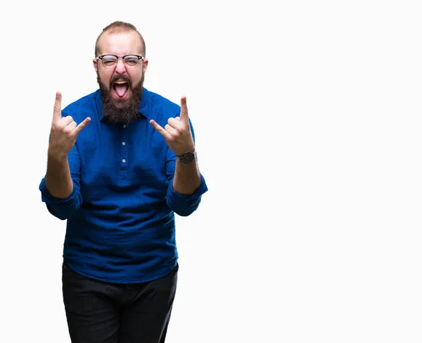 Mladý Bělošský Bokovky Muž Nosí Brýle Izolované Pozadí Křičí Šílený — Stock fotografie
