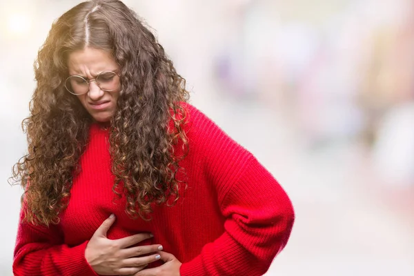 Schöne Brünette Lockige Haare Junges Mädchen Mit Brille Und Winterpullover — Stockfoto