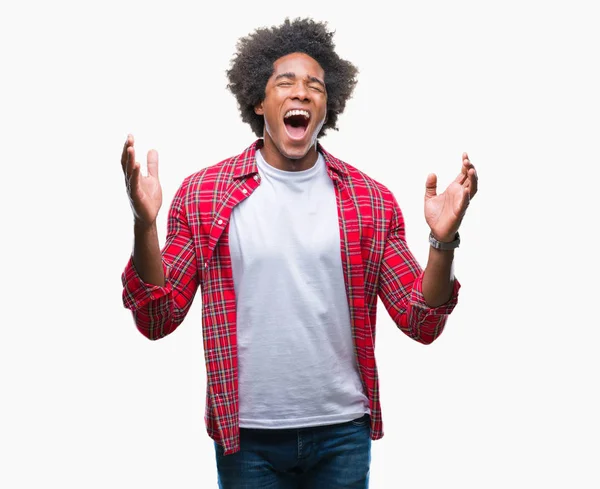 Afro American Man Isolated Background Celebrating Mad Crazy Success Arms — Stock Photo, Image