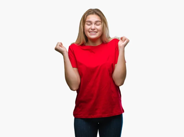 Young Caucasian Woman Isolated Background Celebrating Mad Crazy Success Arms — Stock Photo, Image