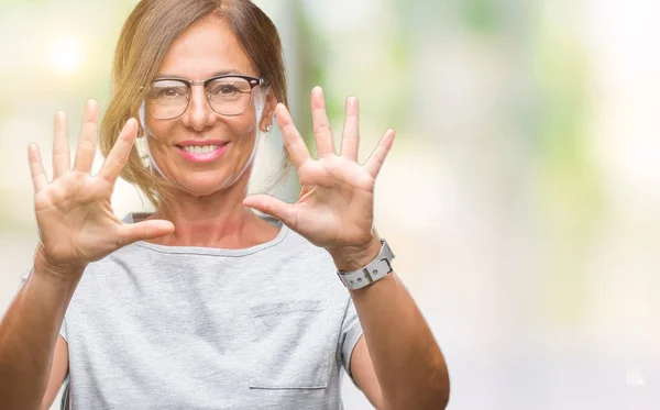 Mulher Hispânica Sênior Meia Idade Usando Óculos Sobre Fundo Isolado — Fotografia de Stock