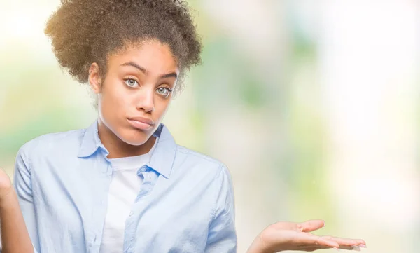 Young Afro American Woman Isolated Background Clueless Confused Expression Arms — Stock Photo, Image