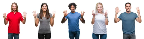 Samenstelling Van Afro Amerikaanse Spaanse Kaukasische Groep Mensen Geïsoleerde Witte — Stockfoto