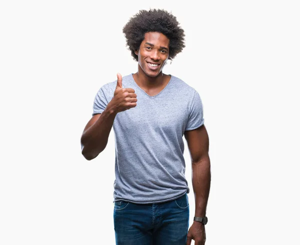 Afro Amerikansk Man Över Isolerade Bakgrund Gör Glad Tummen Upp — Stockfoto