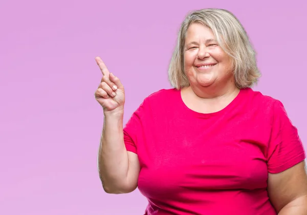 Senior Size Caucasian Woman Isolated Background Big Smile Face Pointing — Stock Photo, Image