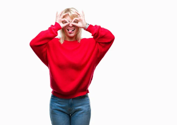 Giovane Bella Donna Bionda Indossa Maglione Occhiali Sfondo Isolato Facendo — Foto Stock