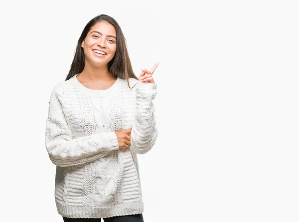 Junge Schöne Arabische Frau Trägt Winterpullover Über Isoliertem Hintergrund Mit — Stockfoto