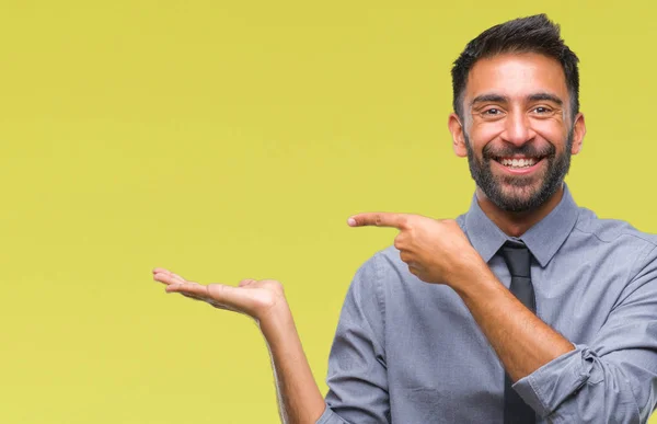 Adult Hispanic Business Man Isolated Background Amazed Smiling Camera While — Stock Photo, Image