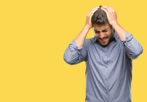 Joven Hombre Guapo Sobre Fondo Aislado Que Sufre Dolor Cabeza —  Fotos de Stock