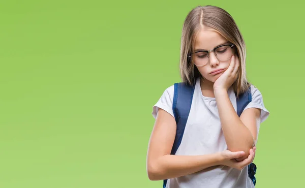 Giovane Bella Ragazza Intelligente Studente Indossa Zaino Sfondo Isolato Pensando — Foto Stock