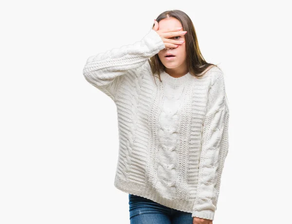 Joven Hermosa Mujer Caucásica Vistiendo Suéter Invierno Sobre Fondo Aislado —  Fotos de Stock