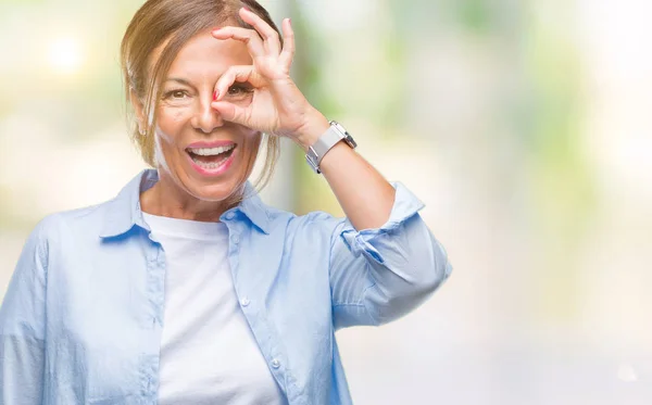 Middelbare Leeftijd Senior Latino Vrouw Geïsoleerde Achtergrond Doen Gebaar Met — Stockfoto