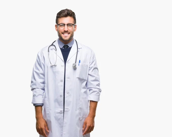 Young Handsome Doctor Man Isolated Background Happy Cool Smile Face — Stock Photo, Image